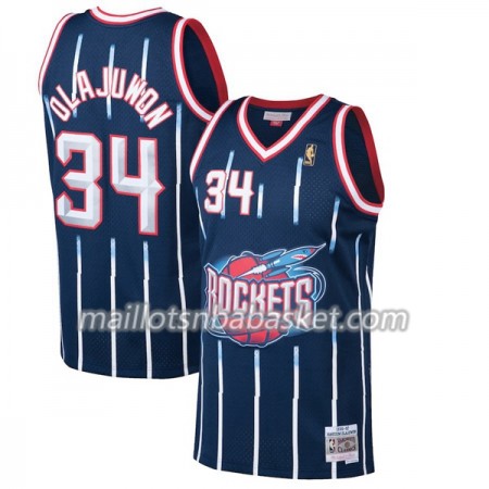 Maillot Homme Houston Rockets Hakeem Olajuwon 34 Hardwood Classics Navy Swingman